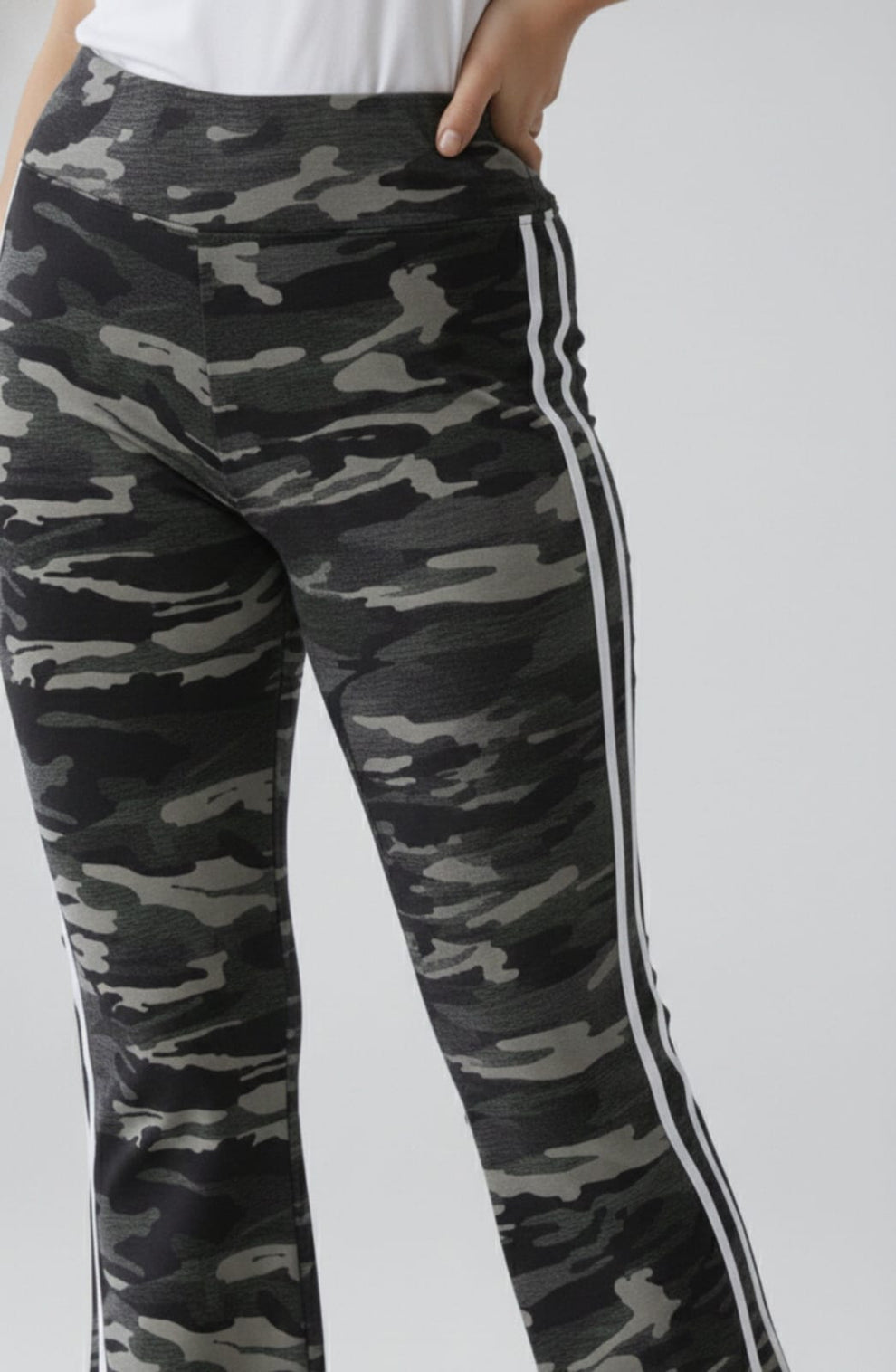 Women’s Camouflage Print DryFit Flared Track Pants With Two Side Stripes – High Waist Breathable Lounge Pants