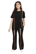 Women's Black Co-ord Set with Leopard Print Side Stripes