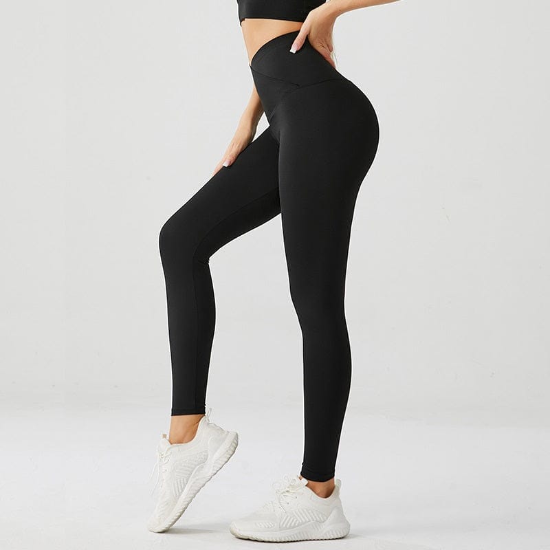 Black High Waist V-Cross Leggings – Women’s Sculpting Athletic Yoga Pants