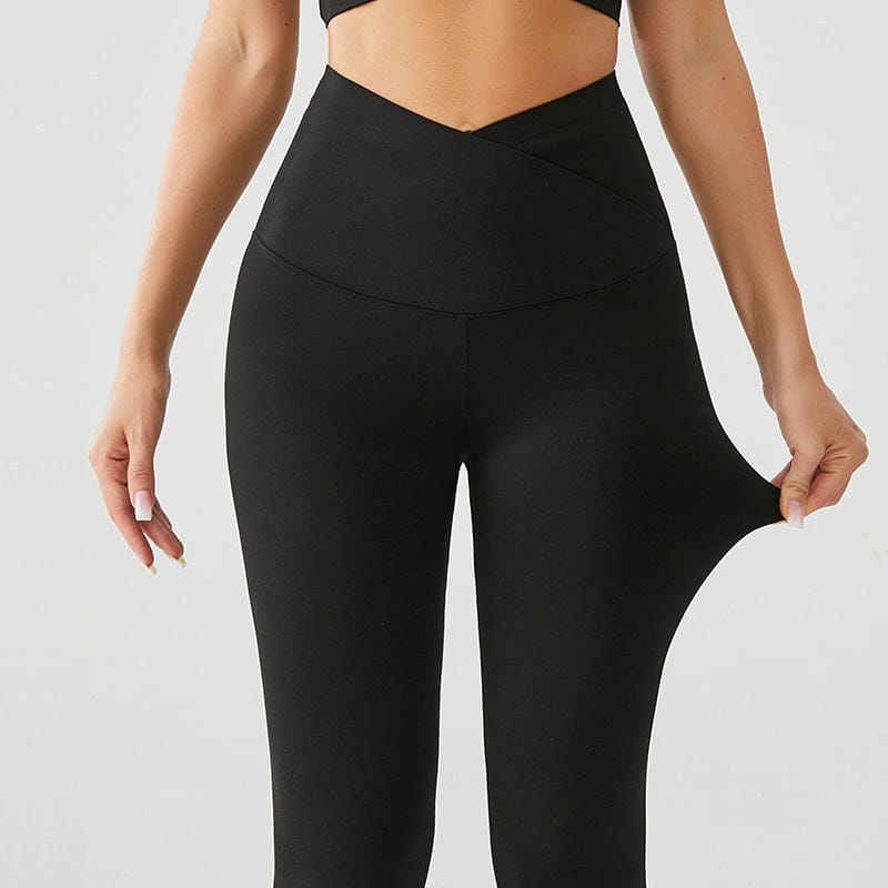 Black High Waist V-Cross Leggings – Women’s Sculpting Athletic Yoga Pants
