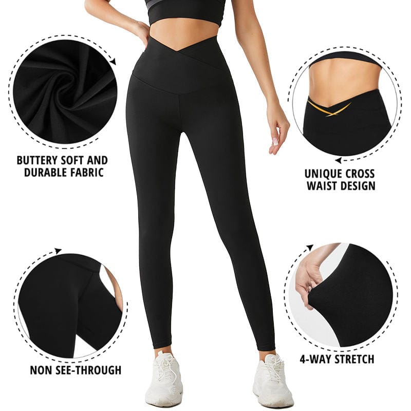 Black High Waist V-Cross Leggings – Women’s Sculpting Athletic Yoga Pants