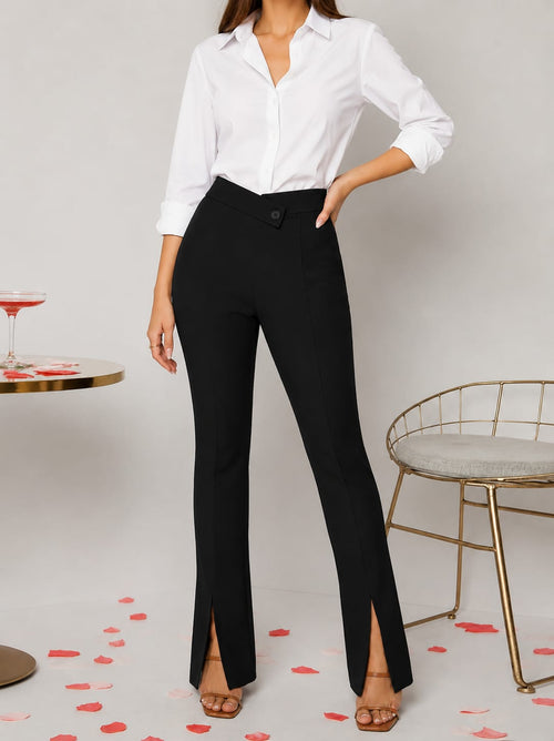 Black High Waist Slit Hem Pants for Women