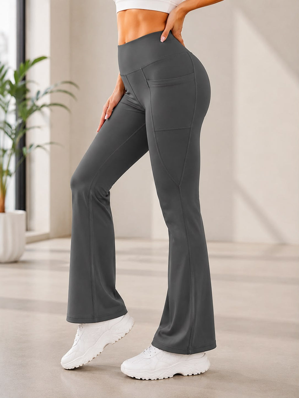 Brownie High Waist Flare Yoga Pants with Side Pockets – Women’s Sculpting Bootcut Leggings