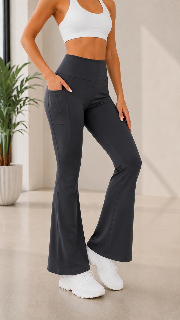 Brownie High Waist Flare Yoga Pants with Side Pockets – Women’s Sculpting Bootcut Leggings