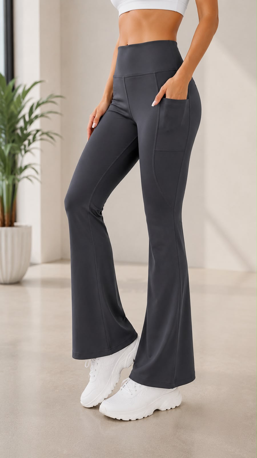Brownie High Waist Flare Yoga Pants with Side Pockets – Women’s Sculpting Bootcut Leggings