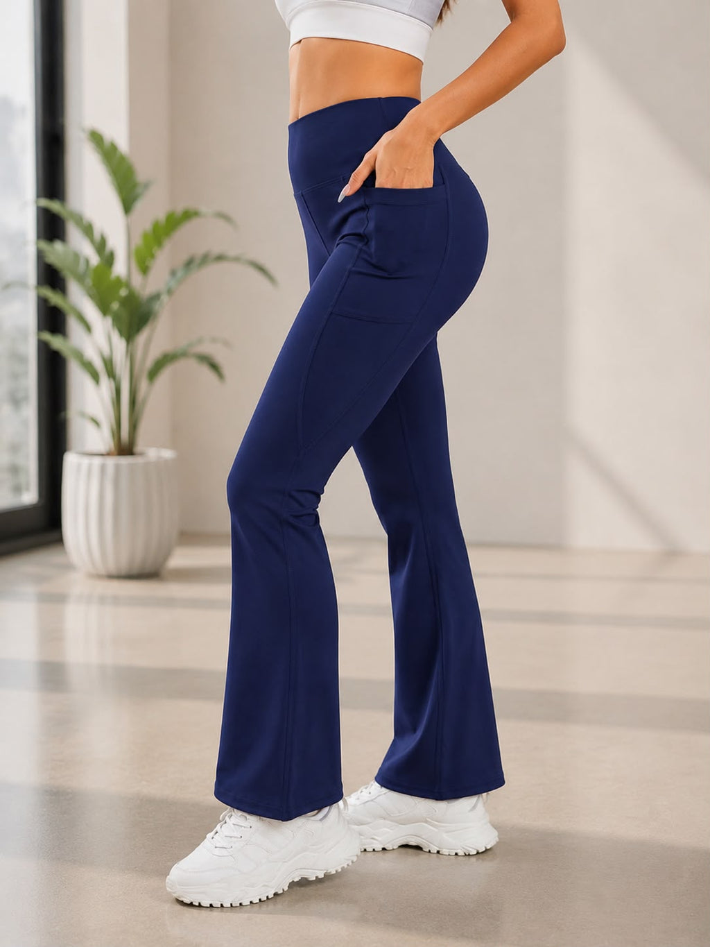Brownie High Waist Flare Yoga Pants with Side Pockets – Women’s Sculpting Bootcut Leggings