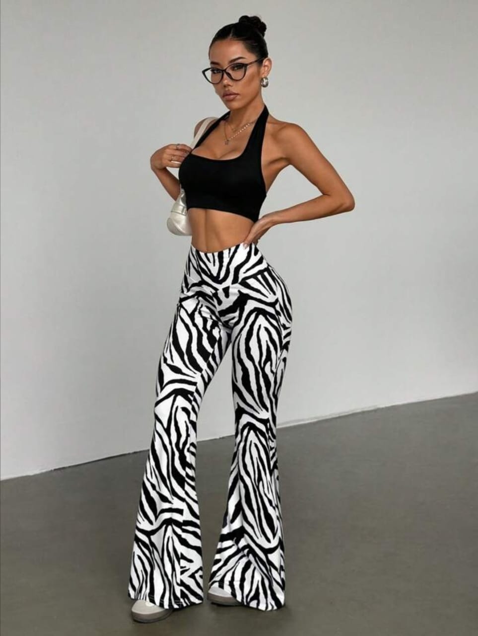 Women's Zebra Print V-Waist Flare Pant