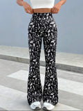 Women's Elegant Slim-Fit Black white Tie-Dye Flared Pants