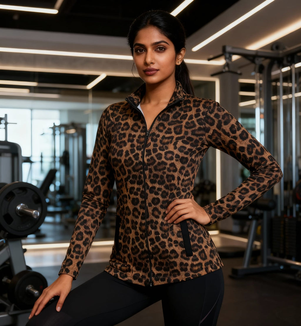 Leopard Print Women’s Full-Zip Athletic Jacket