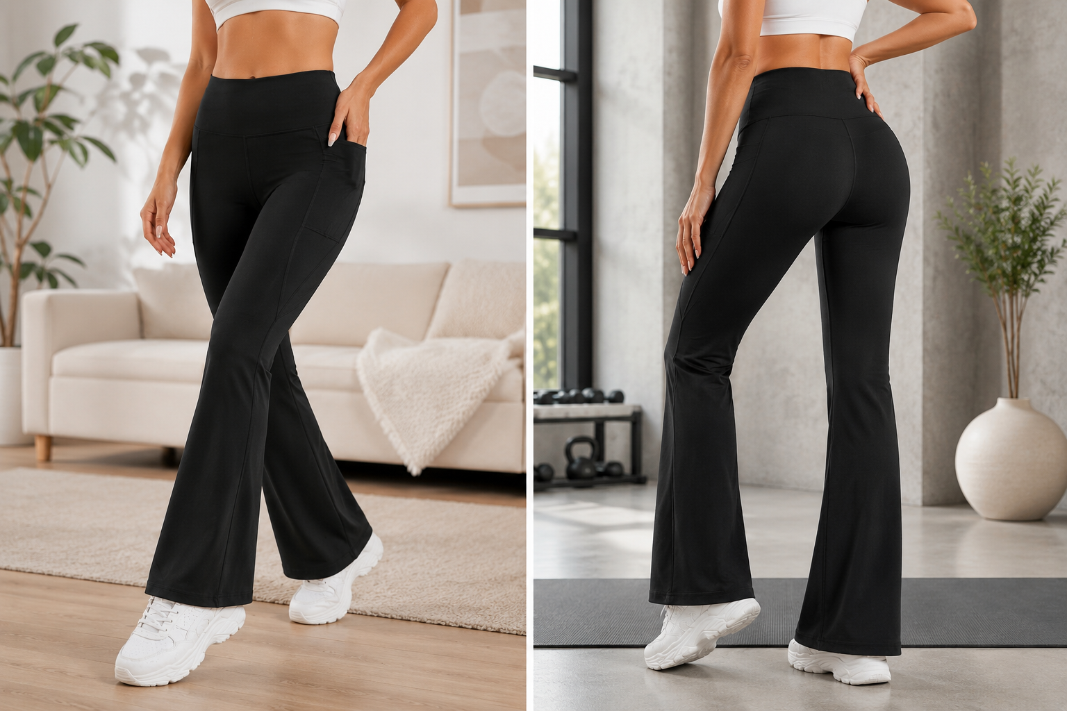 High Waisted Flare Yoga Pants with Pockets – Black Bootcut Athleisure Leggings for Women