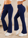 Navy High Waist Flare Yoga Pants with Side Pockets