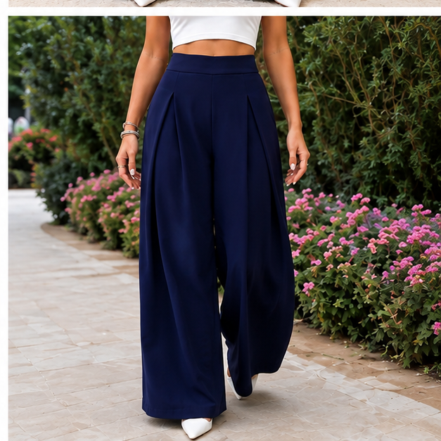 Women's Korean High Waist Pleated Wide Leg Palazzo Pants - Imported Cotton Poly Lycra Stretchable Trousers